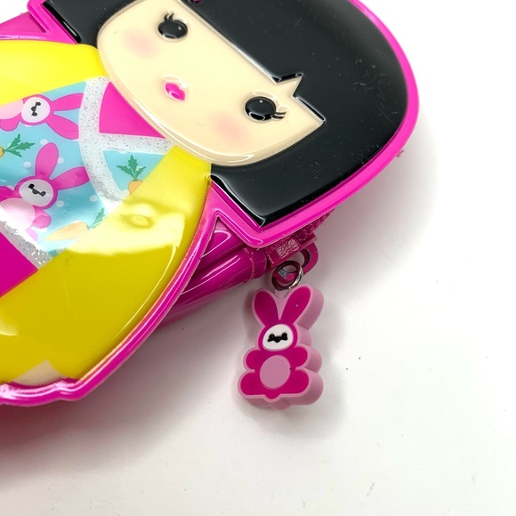 Kimmi Junior Kokeshi Doll Zip Coin Pouch Pink Kawaii Cute Japanese Girl Kids - Picture 5 of 6